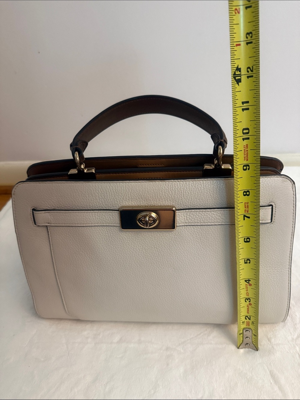 Coach Cream Leather Top-Handle Satchel with Turnlock - Picture 3 of 17